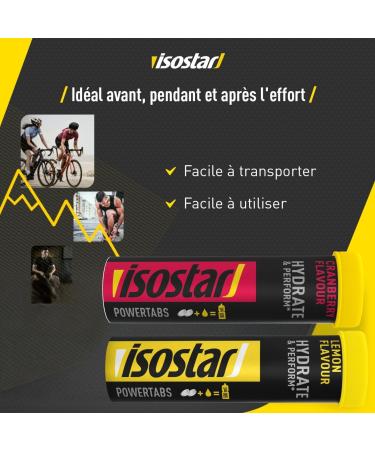 ISOSTAR Hydrate & Perform Powertabs Lot de 3 Tablettes Effervescentes pour Boisson Isotonique Sport 3 Tubes (x2 Citron et x1 Cranberry) de 10 Tablettes 360 g Citron - Cranberry - Buy Online on GoSupps.com