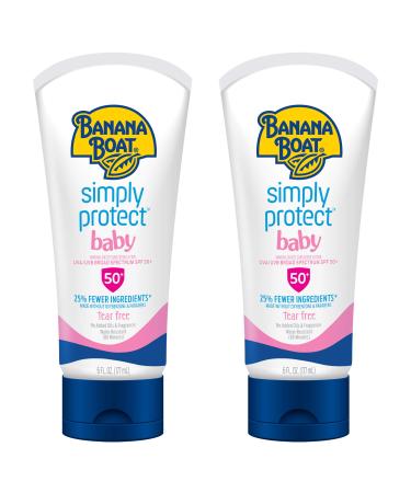 Banana Boat Baby 100% Mineral, Tear-Free, Reef Friendly, Broad Spectrum Sunscreen Lotion, SPF 50, 6oz. - Twin Pack Lotion 6 Fl Oz (Pack of 2)