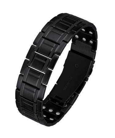 Jeracol Magnnet hard band men titanium steel magnet bracelet healing men with ultra strength of 3500 gauss magnet adjustable bracelet with distance tools and jewelry gift box C-Schwarz