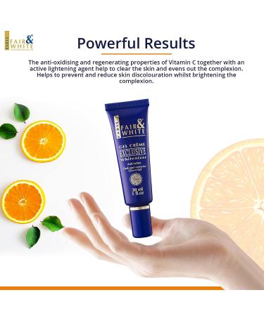 Fair and White Exclusive Brightening Gel Cream 30ml - Fade Dark Spots with Vitamin C - Deeply Moisturizing Formula with Glycerin & Castor Oil - Buy Online on GoSupps.com
