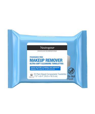 Neutrogena Fragrance-Free Makeup Remover Face Wipes - Gentle Daily Cleansing Towelettes for Waterproof Makeup - 25 ct Pack - Alcohol & Fragrance Free - 100% Plant-Based Fibers - Buy Online on GoSupps.com