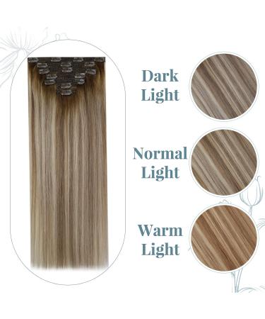 Runature Clip-in Real Hair Extensions - Balayage Ombre Dark Brown to Blonde 40cm 120g 7 Pieces #3/8/22 - Premium Remy Quality - Buy Online on GoSupps.com