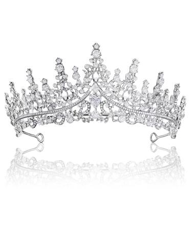 Women Crystal Wedding Tiara Princess Crown Rhinestone Tiaras  Royal Queen design  perfect for Bridal  anniversaries  birthday  Halloween Cos-play costume Christmas  party hair accessorie for girl Prom (Silver)