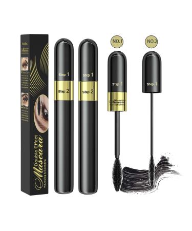 2PCS 4D Silk Fiber Lash Mascara 2 in 1 Mascara For Natural Lengthening And Thickening Effect(Pack of Black) 2pcs Black