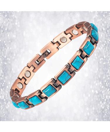 Yinox Magnetic Therapy Arthritis Copper Bracelet for Women - Stylish Relief for Wrist Pain with Turkish Turquoise (3500 Gauss) - Buy Online on GoSupps.com