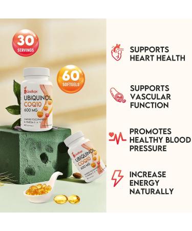 Ubiquinol CoQ10 600 mg Soft Capsules with Omega 3 6 9 & Vitamin E - High Absorption Coenzyme Q10 Supplement (240 Pieces 60 Portions 4 Pack) - International Shipping - Buy Online on GoSupps.com