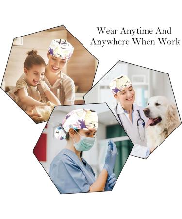 Happy Easter Bunny Scrub Surgical Caps Hats for Women - 2PCS Bouffant Working Hat with Ponytail Holder - Long Hair Covers - Pattern 01 - Buy Online on GoSupps.com