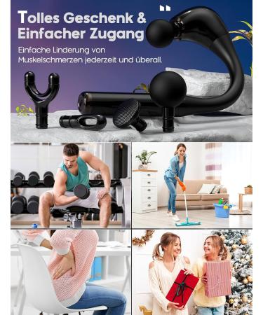 U-Shaped Massage Gun with Extension Handle - Deep Tissue Percussion Device for Pain Relief | 16mm 4 Heads 5 Speed Levels - Perfect for Muscles Neck Shoulders Waist & Legs - Buy Online on GoSupps.com