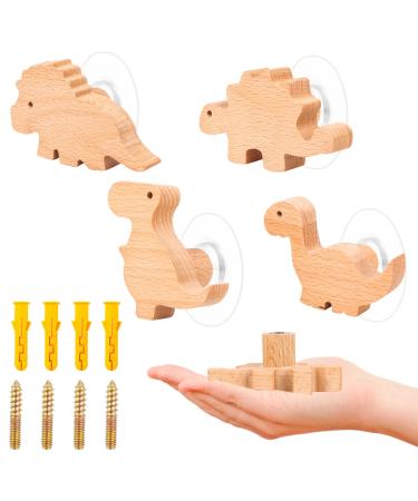 Cabinet buttons wood for children's rooms 4 pieces of wooden pairs with animal motifs wooden furniture buttons 2 in 1 self -adhesive furniture buttons with screws wooden handles for cupboards door buttons (dinosaurs) - Buy Online on GoSupps.com