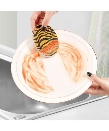 3-Pack Cleaning Kitchen Sponges Oval Tiger Stripes Orange Kitchen Cellulose Dishwashing Wood Pulp Cotton - Buy Online on GoSupps.com