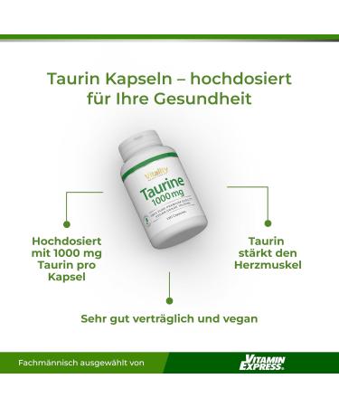 Taurin 1000 mg Capsules - Vegan Lactose-Free Gluten-Free | 4-Month Supply - Vitality Nutritionals by Vitaminexpress - Buy Online on GoSupps.com