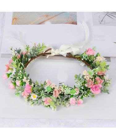 amangul Delicate Wedding Flower Decor Crowns Hair Hoops with Adjustable Ribbon for Women Wedding Party Photoshoot(Pink) - Buy Online on GoSupps.com