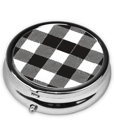Black and White Plaid Mini Round Pill Box | 3 Compartment Travel Organizer | Portable Medicine Case for Home & Office - Buy Online on GoSupps.com