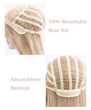 Netgo Blonde Wig with Bangs | Long Straight Ash Blonde Wig for Women | 27 Inch Heat Resistant Synthetic Hair Wig for Cosplay & Halloween - Buy Online on GoSupps.com