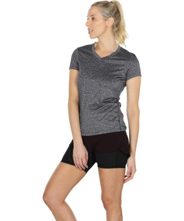 Icyzone Women's Sports Fitness T-Shirt 3-Pack - Short Sleeve V-Neck Running & Yoga Tops in Royal Blue Purple Charcoal - International Shipping Available - Buy Online on GoSupps.com