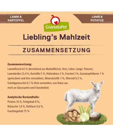 Granapet Liebling's Meal Lamb & Potato Wet Dog Food - Grain-Free Sugar-Free 6 x 800g Pack - Buy Online on GoSupps.com