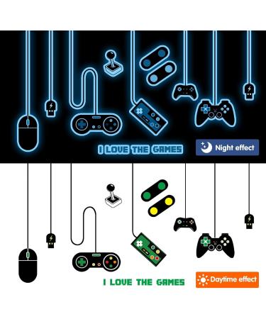 Gaming Wall Decals Glow in The Dark Wall Decals Video Game Zone Wall Stickers Removable Gaming Room Wall Decor Peel and Stick for Boys Kids Bedroom Playroom-Blue - Buy Online on GoSupps.com