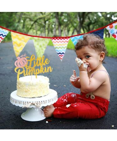 Pink and Gold Little Pumpkin Cake Topper Double Sided Glitter Pumpkin Topper for Pink Girl Fall Baby Shower Birthday Party Cake Decorations - Buy Online on GoSupps.com