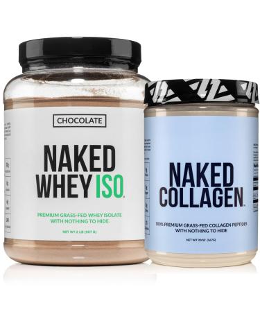 NAKED Chocolate Whey Isolate Protein Powder (24 Servings) Collagen Peptides Protein Powder 20oz (60 Servings) Grass-Fed Pasture-Raised Non-GMO Gluten Free Keto Paleo Friendly