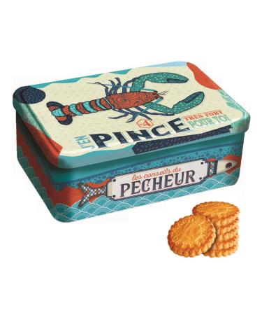 ANTICO CAFFE' NOVECENTO DV France | Metal Biscuit Butter Tin | Salt and Butter Shortbread | Fior di Sale Patties and Pucks - 300 Gr | Metal Lobster Design