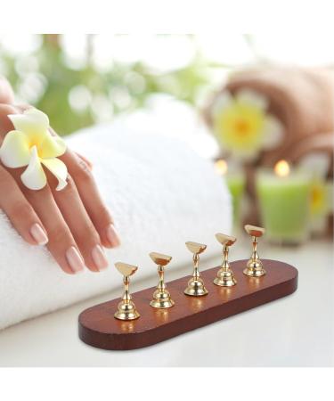 Baluue Nail Stand for Press on Nail Holder for Painting Nails Wood Nail Display Stand for False Nail Tip Manicure Tool Nail Art Display Home Salon Gold - Buy Online on GoSupps.com