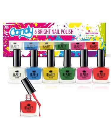 Set of 6 Nail Polishes - 10ml Each Bright Shades in a Stylish Box for Trendy Looks by Beauty4Britain