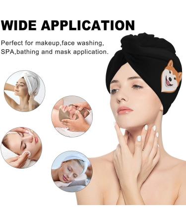 Cartoon Akita Dog Microfiber Hair Towel Wrap for Women - 10x26 Inch Super Absorbent Hair Turban with Button | Perfect for Quick Drying - Buy Online on GoSupps.com