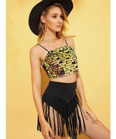 Verdusa Women's Black Fringe Tassel High Waisted Shorts - Medium Size - Buy Online on GoSupps.com