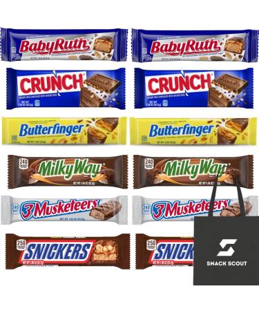 Ferrero & Mars Ultimate American Full Size Chocolate Bar Variety Bundle With Snack Scout Lunch Tote Bag (12 Full Size Bars)