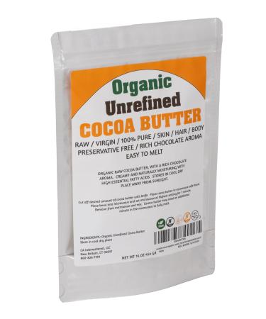 Organic Unrefined COCOA BUTTER -1lb Block 100% Pure Non Deodorized Rich in Antioxidants for DIY Recipes Soaps Lip Balms Lotions Body Butters No Fillers or GMOs Raw Virgin Preservative Free Face Hair and Skin Moisturizer Stretch Marks Cream Hair Growth Hig