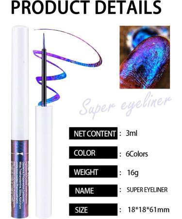 Chameleon Multichrome Glitter Liquid Eyeliner Kit-6Pcs Purple/Blue/Gold/Green Metallic Satin Colored Finish Eye Liner Eye Shadow Stick Longwear Ultra-Fine Tip Eyeliner Pen for Glitter Makeup 6 Colors - Buy Online on GoSupps.com