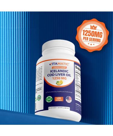 Vitamatic Icelandic Cod Liver Oil Capsules 1250mg 120 Softgels (Lemon Flavor) - Promotes Cardiovascular Health - Buy Online on GoSupps.com