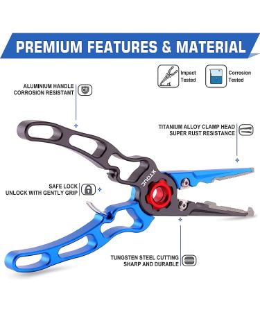 XTOUC Fishing Pliers | Titanium Alloy Clamp Head | Saltwater Resistant | Hook Remover & Line Cutter | Blue & Gray - Buy Online on GoSupps.com
