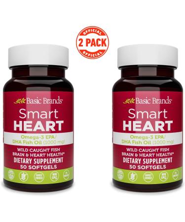 Basic Brands Smart Heart Omega-3 Fish Oil 1000mg - Triple Strength EPA & DHA Non-GMO Heart & Cognitive Support - 50 Burpless Softgels - 2-Pack 50 Count (Pack of 2) - Buy Online on GoSupps.com
