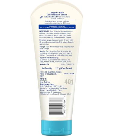 Aveeno Baby Daily Moisture Lotion with Natural Oatmeal - Hypoallergenic & Paraben-Free - 8 oz - Buy Online on GoSupps.com