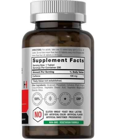 Horbäach Caffeine Pills 100mg - 250 Vegetarian Tablets | Non-GMO Gluten Free Supplement for Energy Boost - Buy Online on GoSupps.com