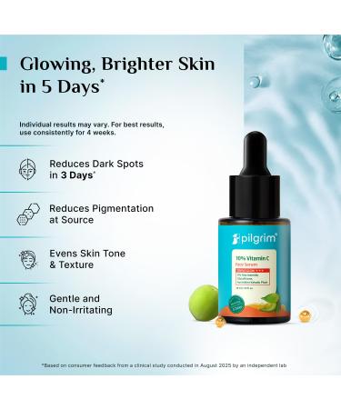 10% Vitamin C Face Serum by Pilgrim | Anti Aging Facial Serum with 5% Niacinamide & Kakadu Plum | Reduces Fine Lines Smooths Skin Texture & Improves Radiance | 1.01 Fl Oz (30ml) - Buy Online on GoSupps.com