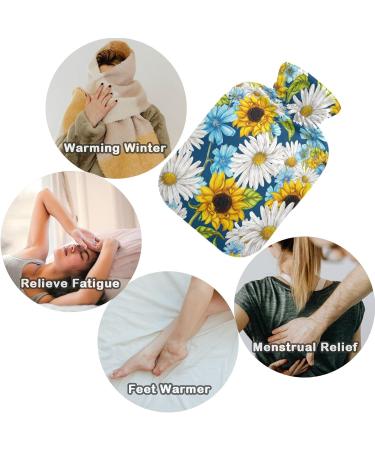 NAANLE 1L Hot Water Bottle with Cover - Watercolor Daisy Sunflower Design for Menstrual Cramps Pain Relief & Heat Therapy - Ideal for Hand & Foot Comfort - Buy Online on GoSupps.com