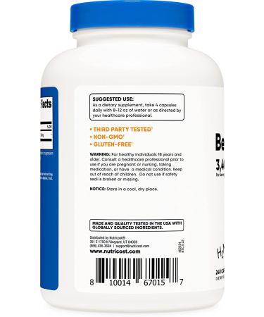 Nutricost Beta-Alanine Capsules 3400mg - 240 Capsules | Gluten-Free & Non-GMO | 850mg Per Cap | Potent Beta Alanine | 60 Servings - Buy Online on GoSupps.com