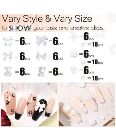 2400pcs 3D Nail Charms Kit: Flower Butterfly Bear Bow in White/Aurora Rose, Golden Silver Metal Caviar Beads, Rhinestones & Resin Flowers for Nail Art - 2 Box Mix Flowers & More - Buy Online on GoSupps.com