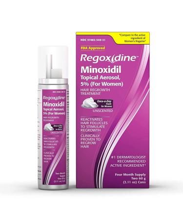 Regoxidine Women's 5% Minoxidil Foam (4-Month Supply) Helps Restore Top of Scalp Hair Loss and Support Hair Regrowth with Unscented Topical Aerosol Treatment for Thinning Hair Unscented Foam 2.11 Fl Oz (Pack of 2)