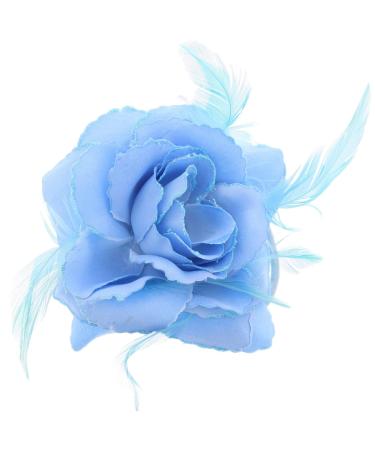 Topkids Accessories hair clip with rose blossom motif for women and girls wedding prom party special occasions (light blue)