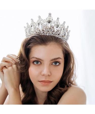 AW BRIDAL Rhinestone Princess Tiara for Wedding - Crystal Flower Crown for Brides - Silver - Buy Online on GoSupps.com