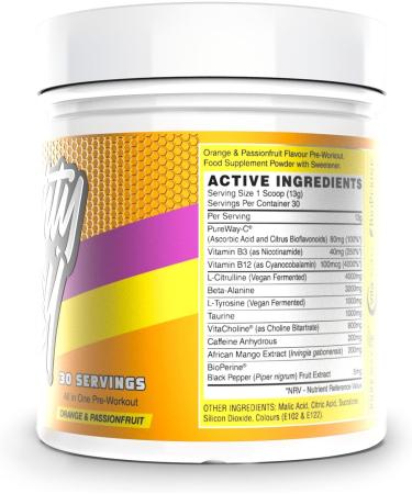 Naughty Boy High Energy Pre Workout Powder with Beta Alanine Citrulline & Caffeine Supplements for Men & Women Clinically Dosed Energy Drink- 390g/30 Servings (Orange & Passion Fruit) - Buy Online on GoSupps.com