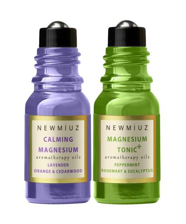 Calming Magnesium Lavender Orange Cedarwood & Migraine Roll-On Comfort Stick Essential Oil Blends Peppermint Spearmint and Lavender Pack of 2