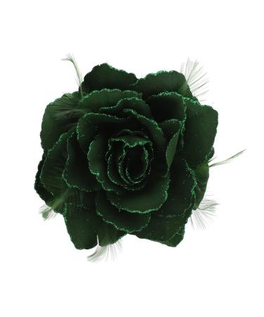Topkids Accessories hair clip with rose flowers safety pin hairpin for women and girls wedding prom party special occasions (bottle green)