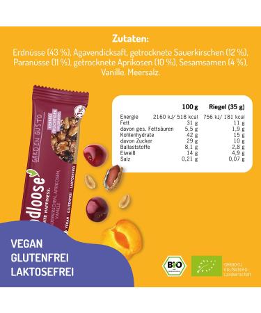 Foodlose Organic Nuts Garden Gusto - Vegan Gluten-Free No Refined Sugar Bars | 24-Pack (35g Each) | Peanuts Sour Cherry Apricot & Vanilla - Buy Online on GoSupps.com