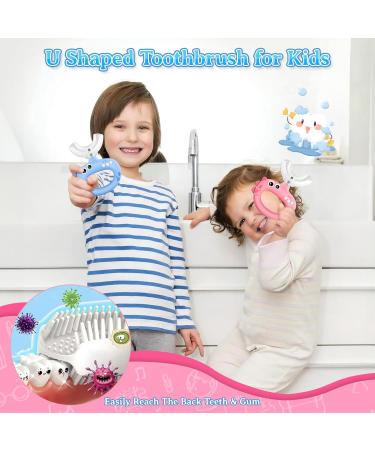 Buy Toddler U Shaped Toothbrush - Soft Silicone 360 Whole Mouth Clean for Ages 1-6 | Pink & Blue - 2 PCS - Buy Online on GoSupps.com