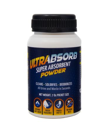 ULTRABSORB Super Absorbent Powder: Multi-Purpose Liquid Spill Solidifies & Deodorizer - Urine Vomit Absorb - Odor Remover + Oxy Cleaning Portable Toilet Porta Potty 100% Eco Bio Gel Size 7.0 Oz
