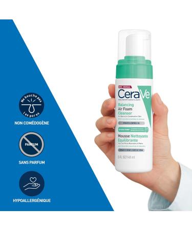 CeraVe - Mousse Nettoyante Equilibrante - Hydrate & Elimine l'Exc s de S bum - Glycolysine C ramides & Allanto ne - Peaux Normales Mixtes - 148ml - Buy Online on GoSupps.com